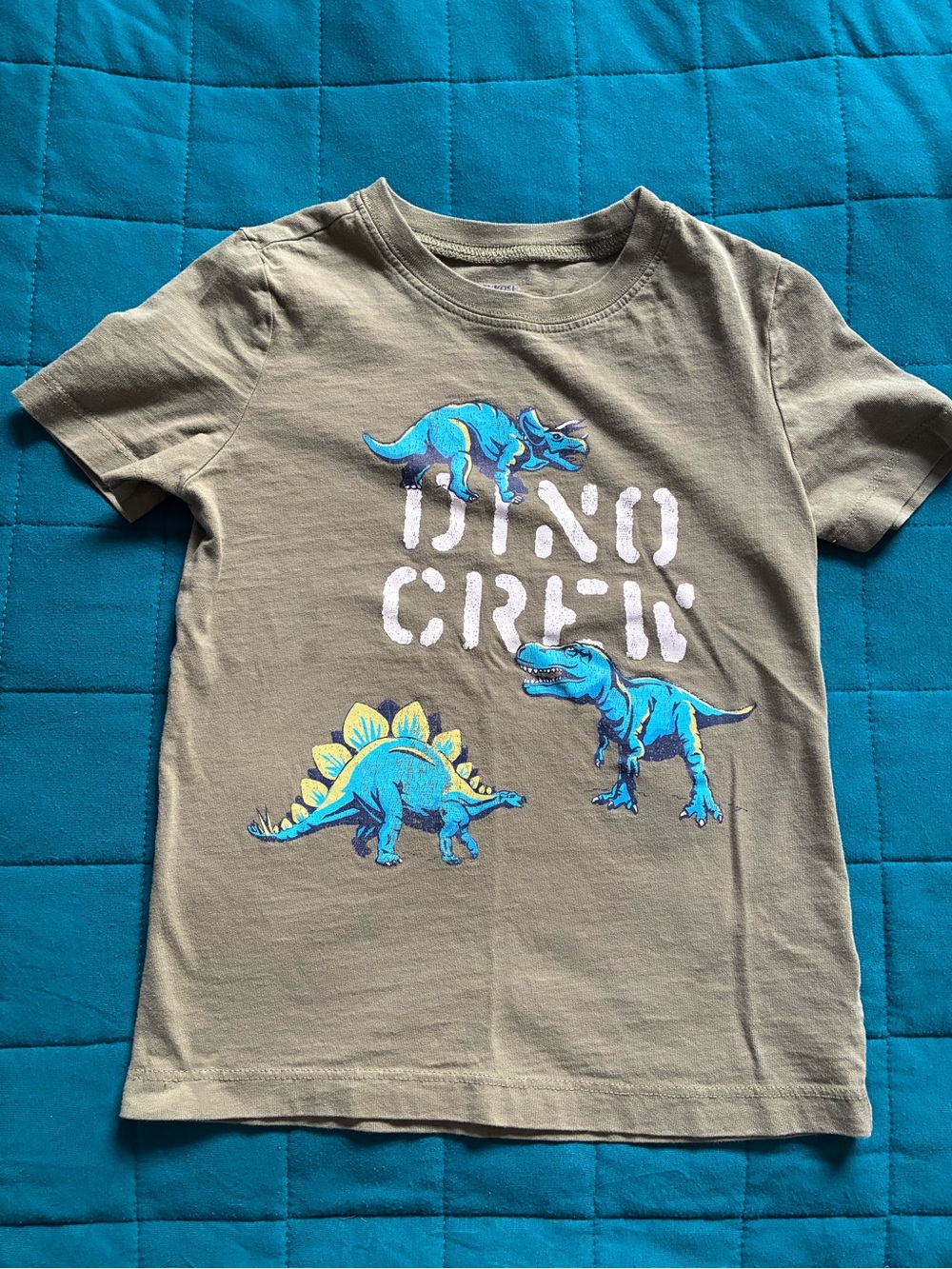 OshKosh B'gosh Olive Short Sleeve Tee with Bright Blue Dino Prints